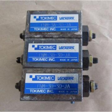 3 PCS TOKIMEC VICKERS HYDRAULIC VALVE: 2 PCS FNM-3B-30-JA, 1 PCS FNM-3A-30-JA