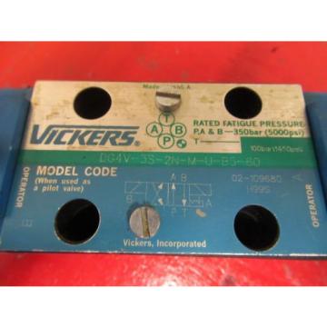 VICKERS SOLENOID VALVE DG4V-3S-2N-M-U-B5-60 DG4V3S2NMUB560 100BAR 1450PSI USED