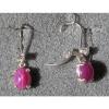 VINTAGE SIGNED LINDE LINDY 9x7MM PINK STAR RUBY CREATED SAPPHIRE LB EARRINGS S/S