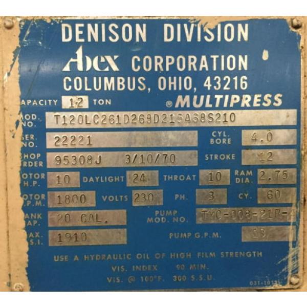 Denison 12-Ton C-Frame Hydraulic Press, Multipress, T120, 24#034; Daylight, 12#034; Strk #10 image
