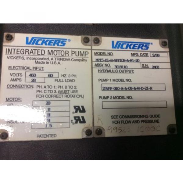 Vickers Integrated Motor Pump MP15-B1-R-VPF10N-A-F1-20 - 20 HP Hydraulic Pump #3 image