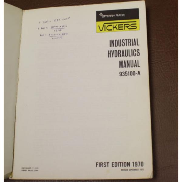 VICKERS INDUSTRIAL HYDRAULICS 935100-A MANUAL 1972 ENGINEERING BOOK #2 image