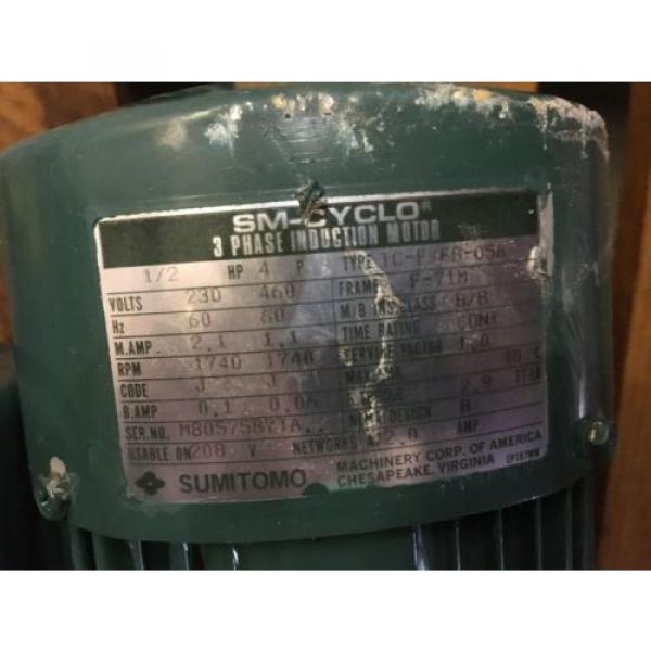 SUMITOMO SM CYCLO GEAR MOTOR, RATIO 289, WITH MOTOR, 1/2 HP, 1740 RPM , USED #7 image