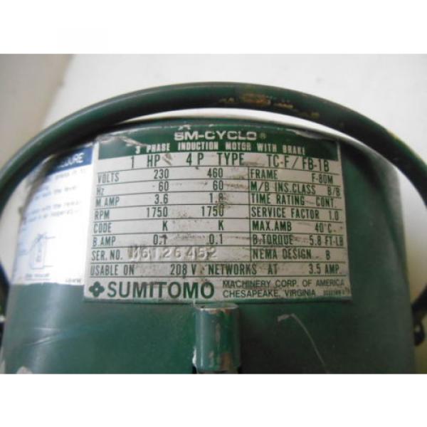 SUMITOMO 1 HP 1750  RPM  230-460V V  60 HZ  3 PH  INDUCTION MOTOR W/ BRAKE  USED #2 image