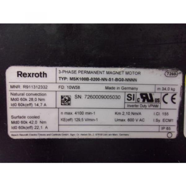 Rexroth MSK100B-0200-NN-S1-BG0-NNNN 3 Phase Permanent Magnet Motor MOT4051 #2 image