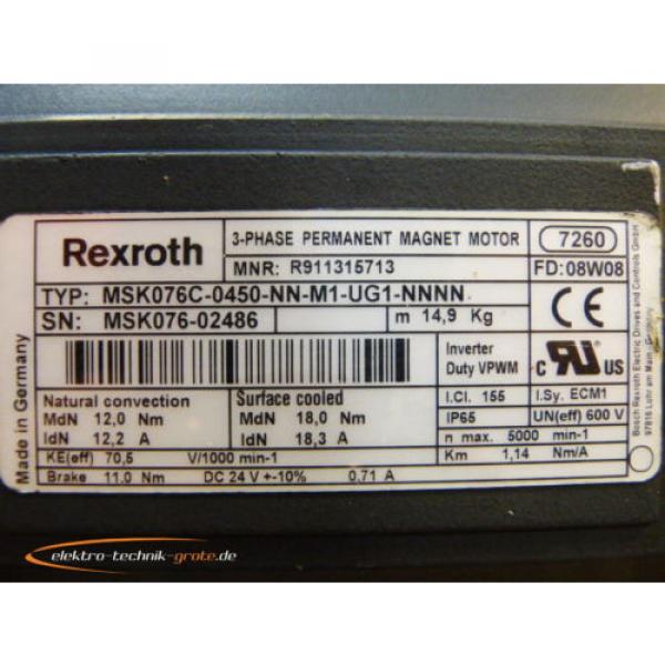 Rexroth MSK076C-0450-NN-M1-UG1-NNNN   3~ Permanent Magnet Motor #3 image