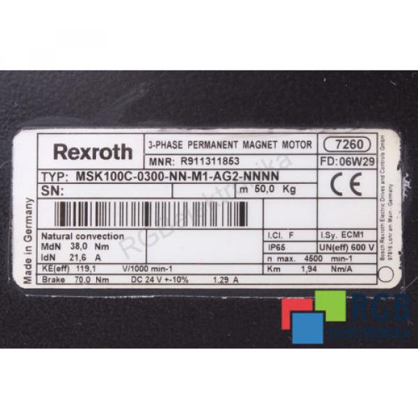 SERVOMOTOR MSK100C-0300-NN-M1-AG2-NNNN R911311853 216A 600V REXROTH ID24693 #7 image