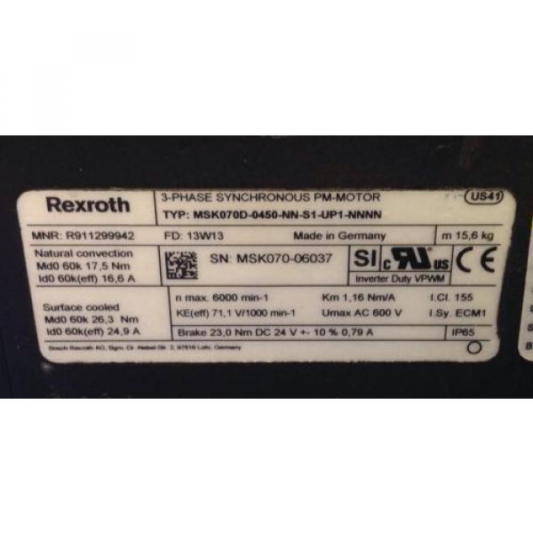 REXROTH 3-PHASE SYNCHRONOUS MOTOR MSK070D-0450-NN-S1-UP1-NNNN #2 image