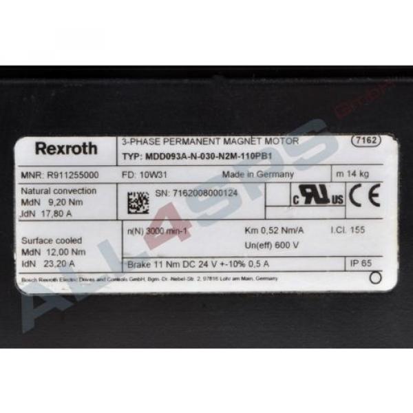 BOSCH REXROTH INDRAMAT DREHSTROMSERVOMOTOR, MDD093A-N-030-N2M-110PB1 NEU #3 image